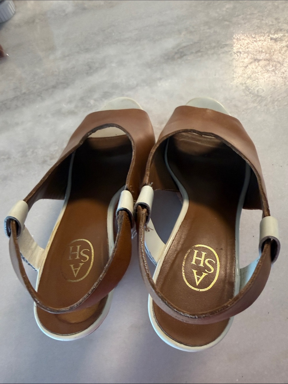 ASH Brown and White Slingback Leather Sandals
